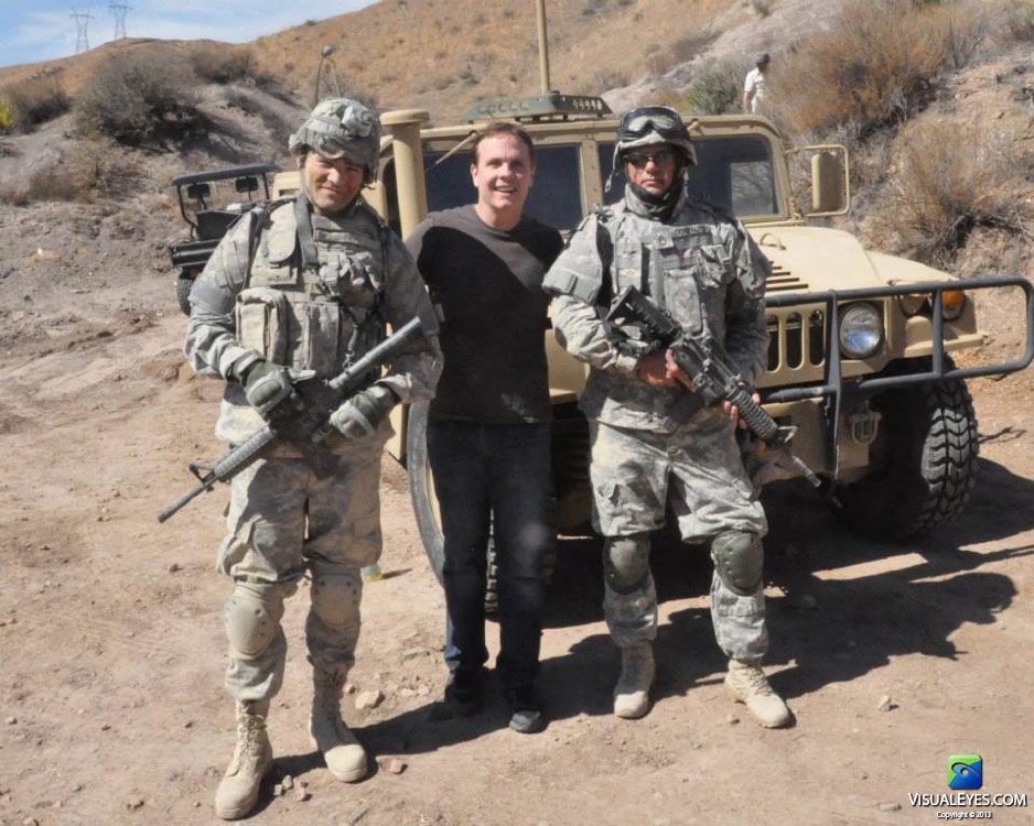 Dr. Gerard Gibbons Director VISUAL EYES Emotive Storytelling Team with SGT Gonzales and SFC Reiley in between takes